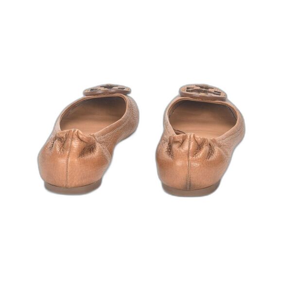 Tory Burch Reva Flats Pebbled Leather Carmel Insignia Emblem Size 6 - Picture 3 of 5
